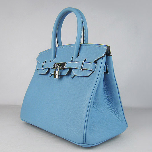 Replica Hermes Birkin 30CM Togo Leather Bag Light Blue 6088 On Sale - Click Image to Close